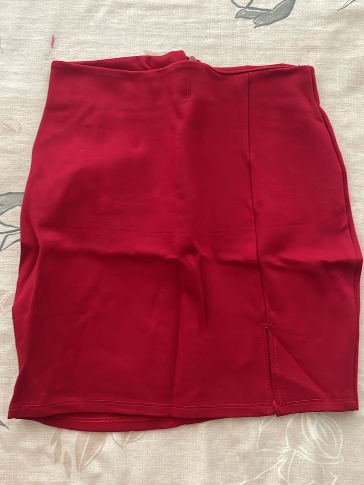 Red Mini Skirt (with Slit)