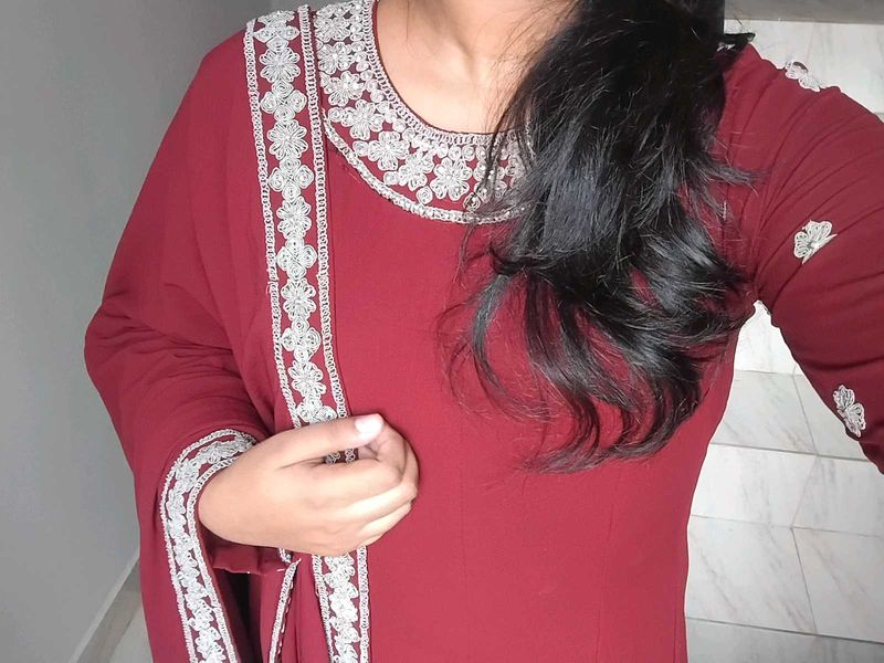 Grand Maroon Party &amp; Festive Wear Dress with Dupat
