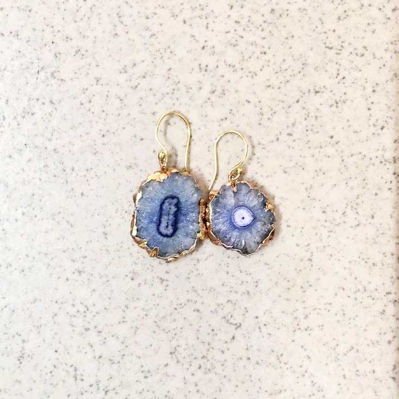 Gold Tone Agate Sea Blue Stone Earrings