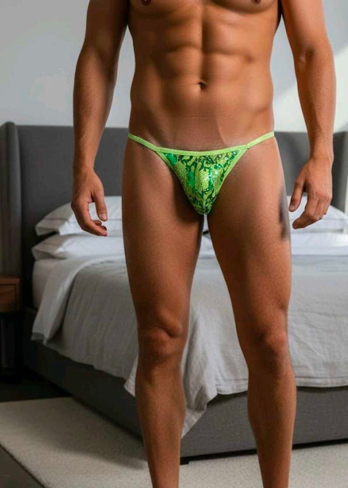 Men&#39;s Green leopard Print G string Thong