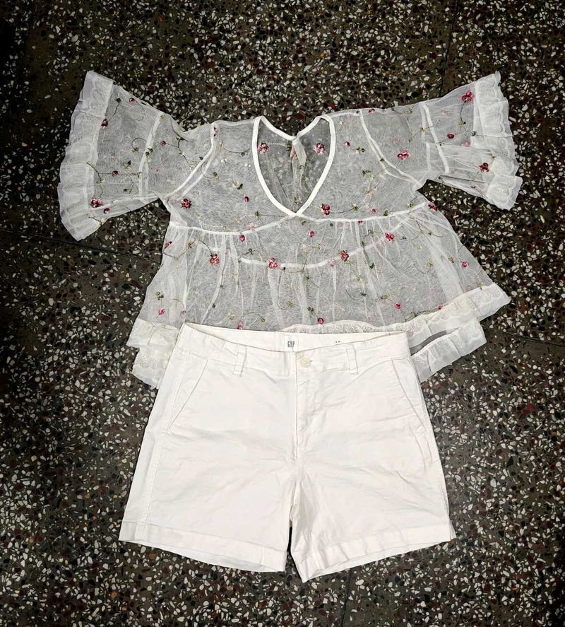 GAP denim Shorts And Frill Top
