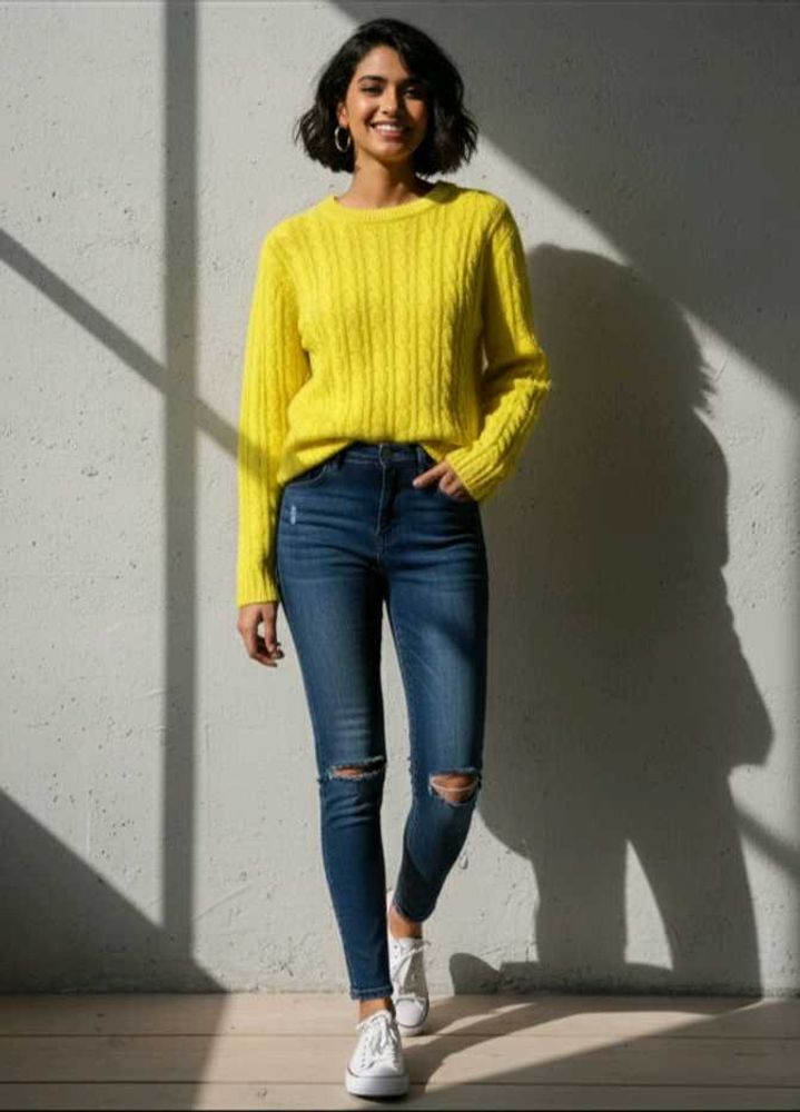 Imported Yellow Sweater Wool With Trendy Sleeve