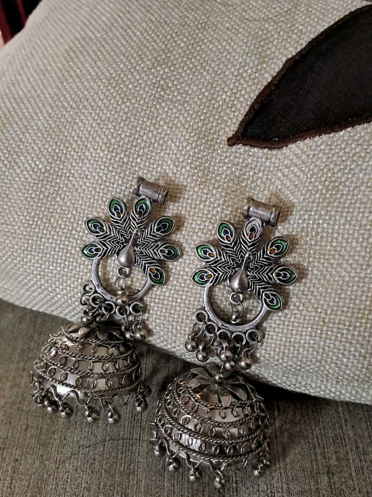 Peacock Jhumka Earrings, Light Weight