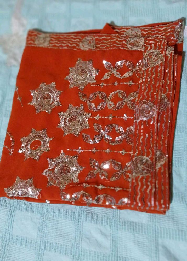 Elegant Orange Sequin Saree