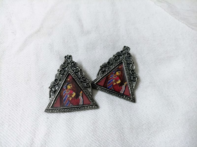 Rajasthani Hand Printed Triangle Earrings