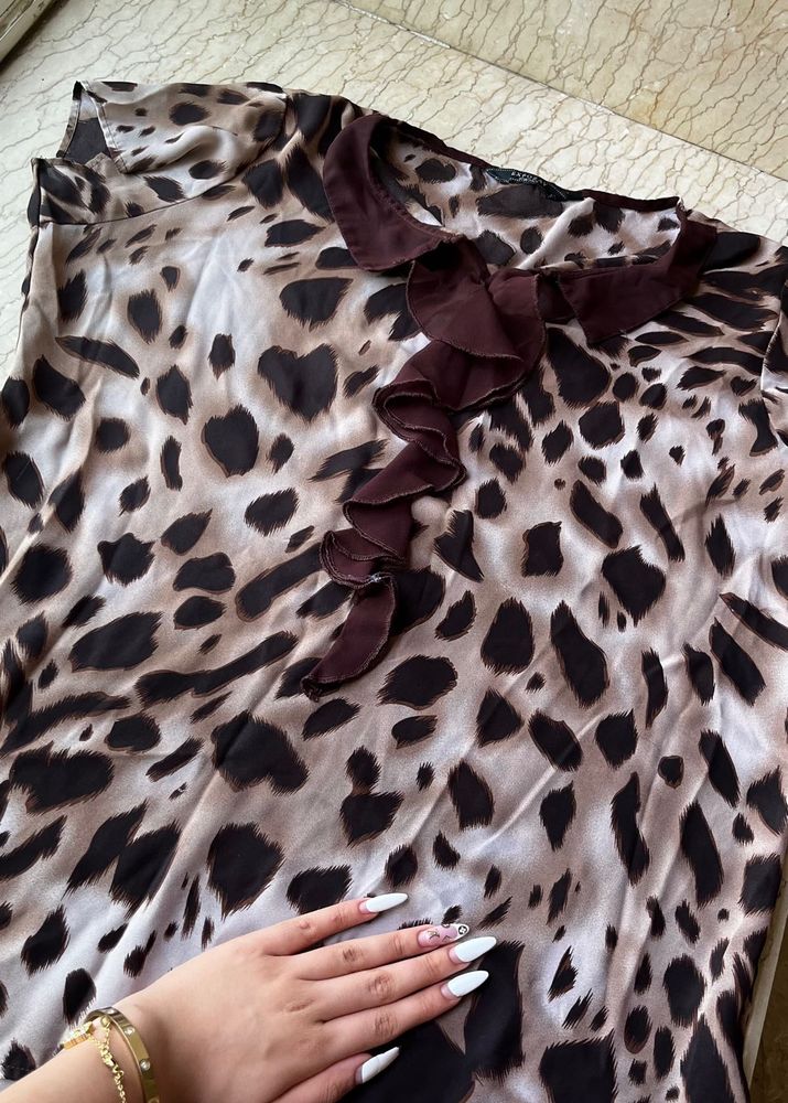 Leopard Print Ruffle Blouse