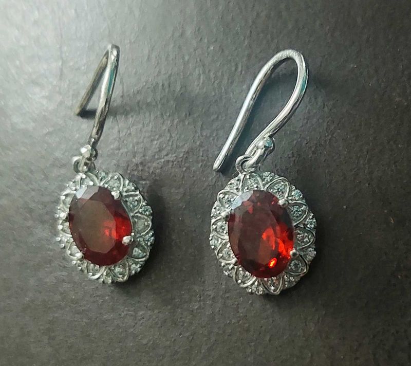 Red cherry stone SS925 dangler earrings