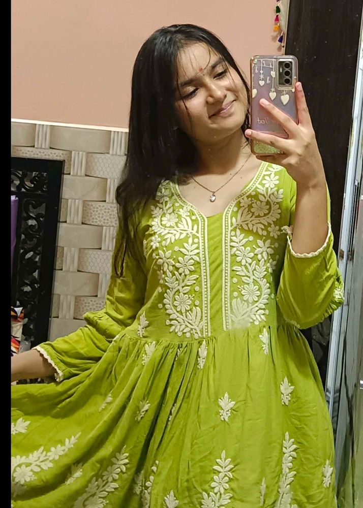 Lime Green Embroidered kurti