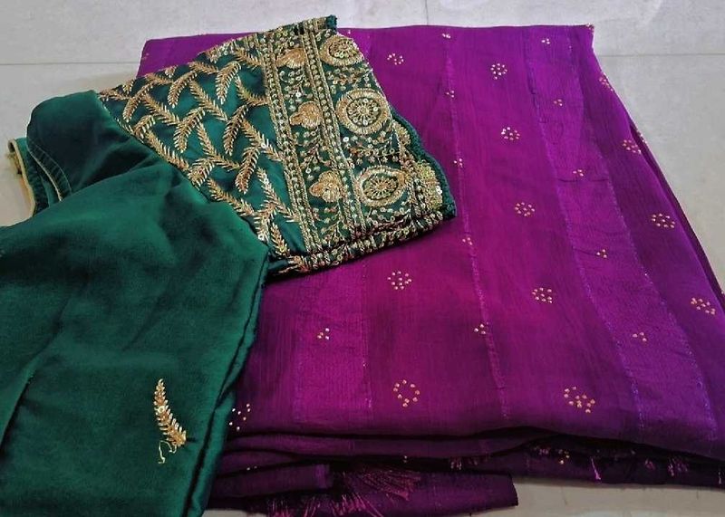 Purple saree with designer blouse