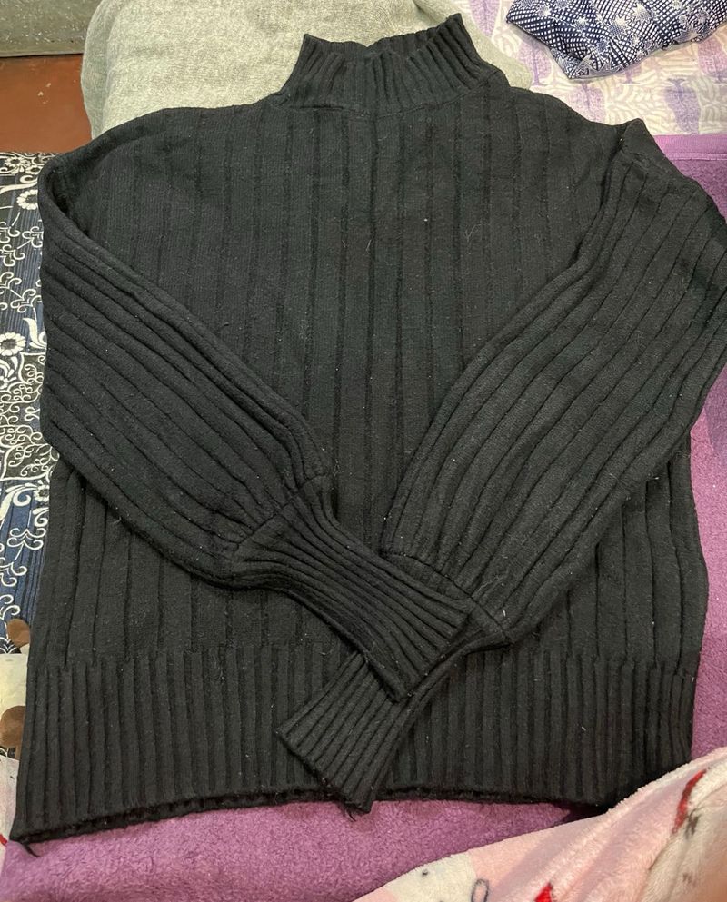 Black Ribbed Knit Turtleneck