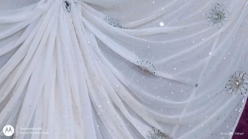 White Party Wear Sequence Saree