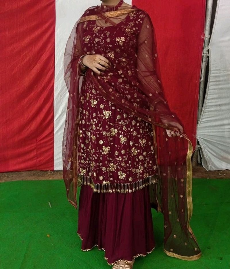 Maroon Sharara Suit