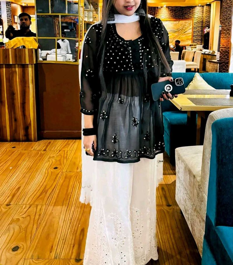 Black Mirror Work Chikankari Kurti