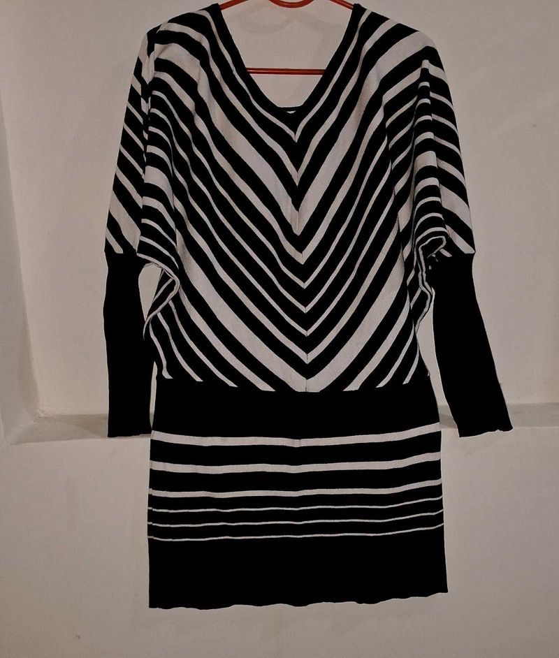 Combo Black &amp; White Striped Dress With Shirt