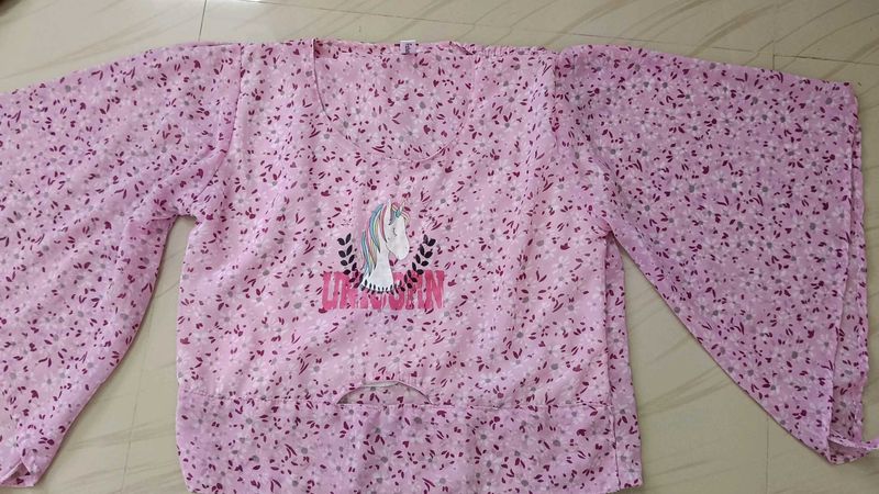 Pink Floral Unicorn Print Crop Top