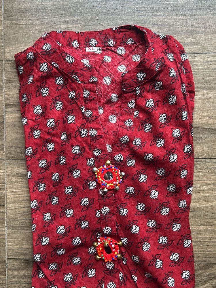 Festive Red A Line Long Kurta