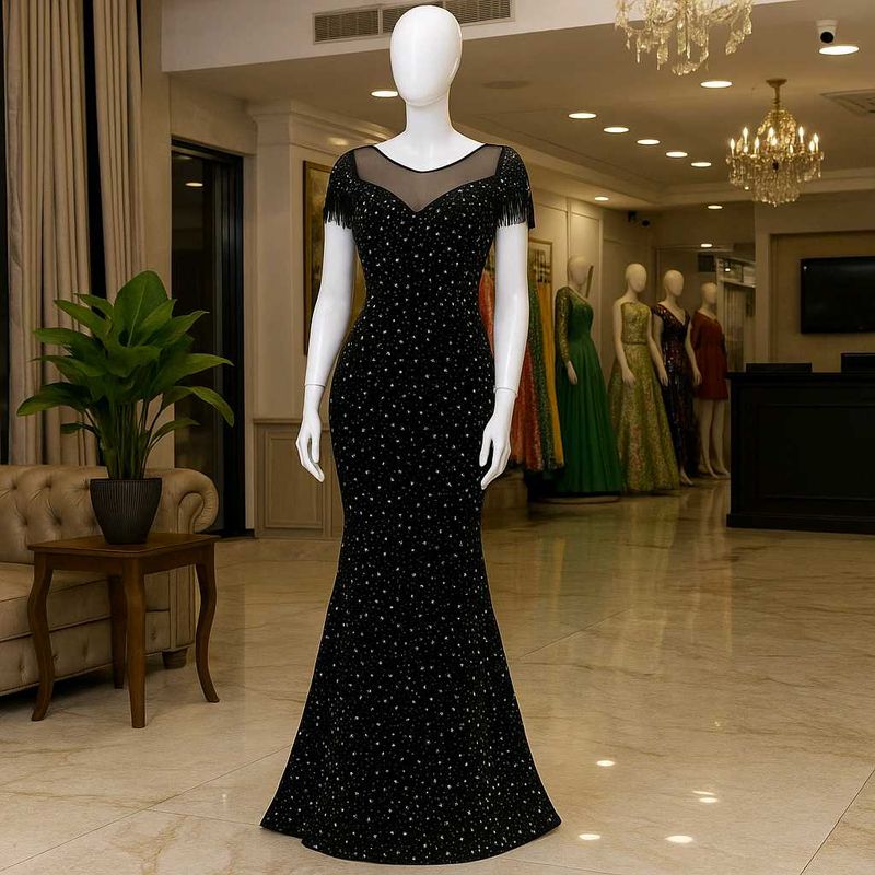Elegant Black Sequin Evening Gown