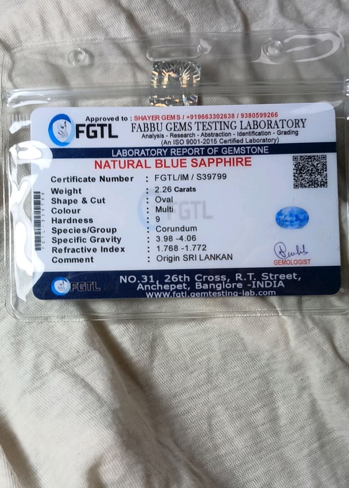 Certified Natural Blue Srilankan Sapphire