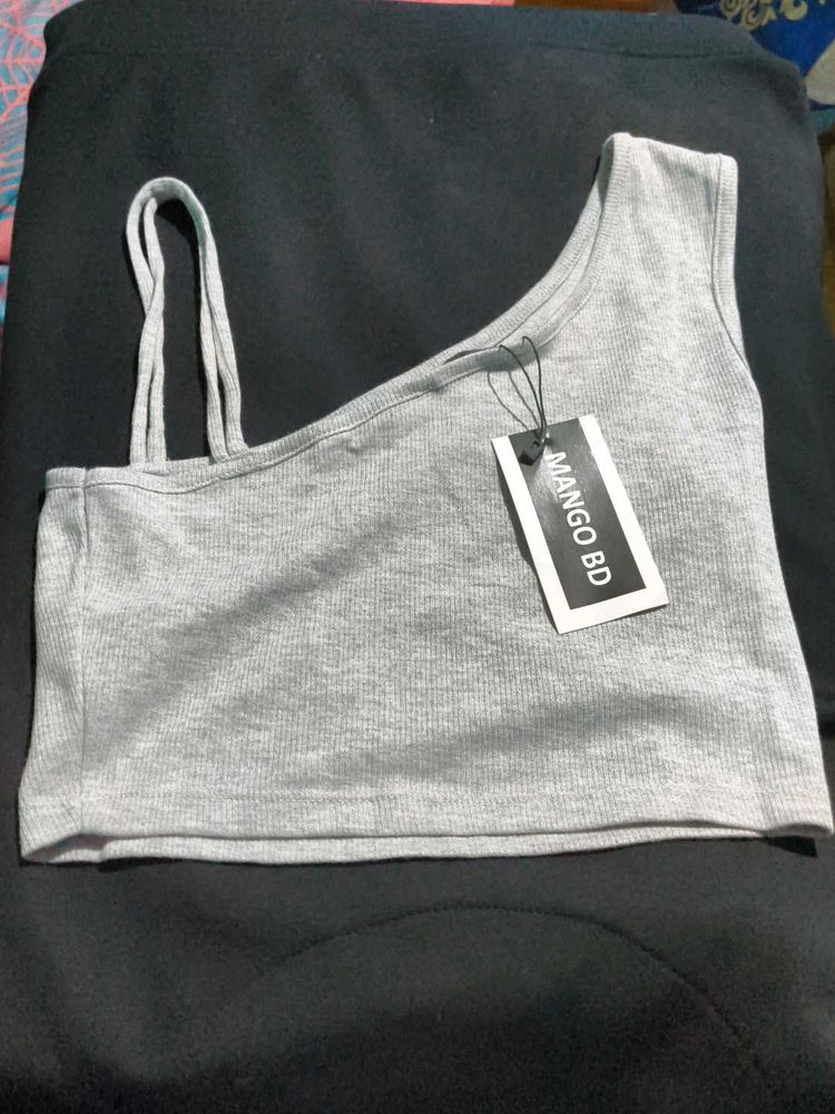 Gray One Shoulder Top