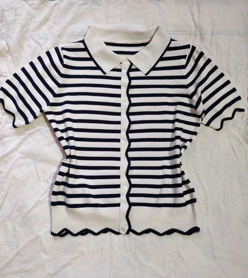 Aesthetic Navy Blue Striped Top