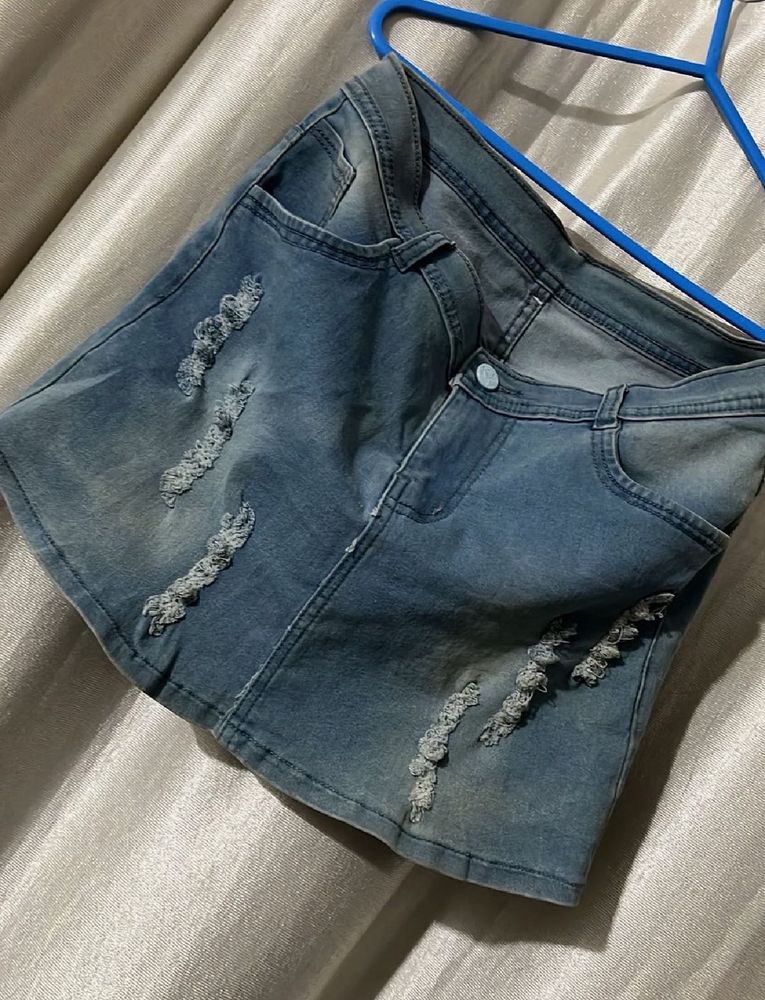 Distressed Blue Denim Mini Skirt - Y2K Style