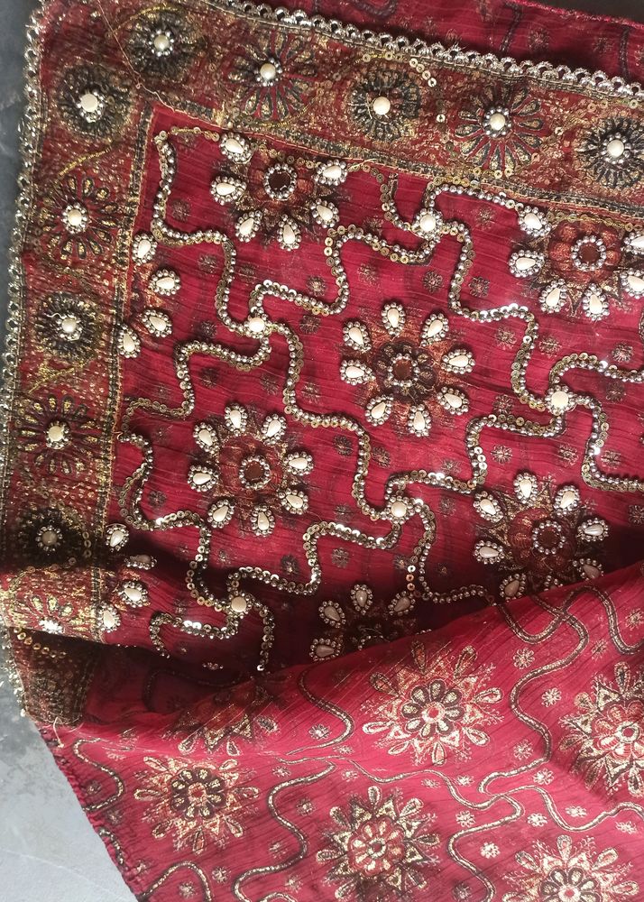 Pearl And Sequence Work Saree🥻 Without Blouse