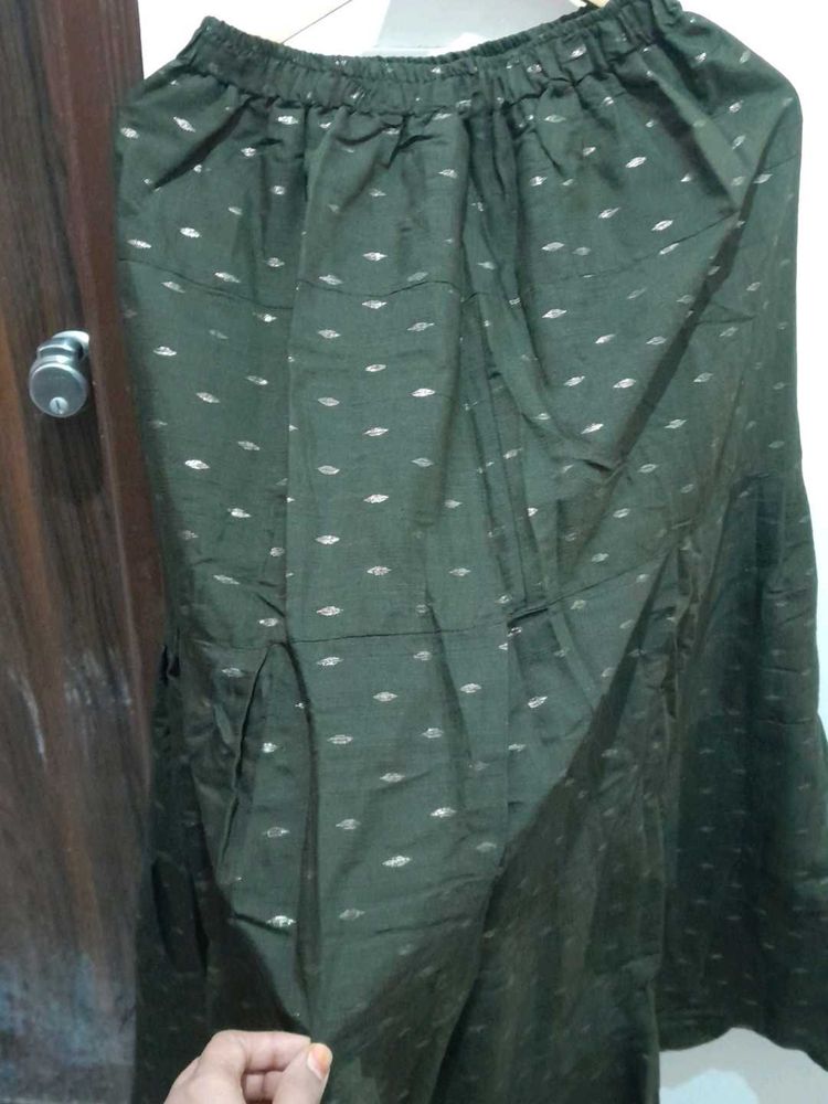 Dark Olive Green Elegant Ethnic Skirt