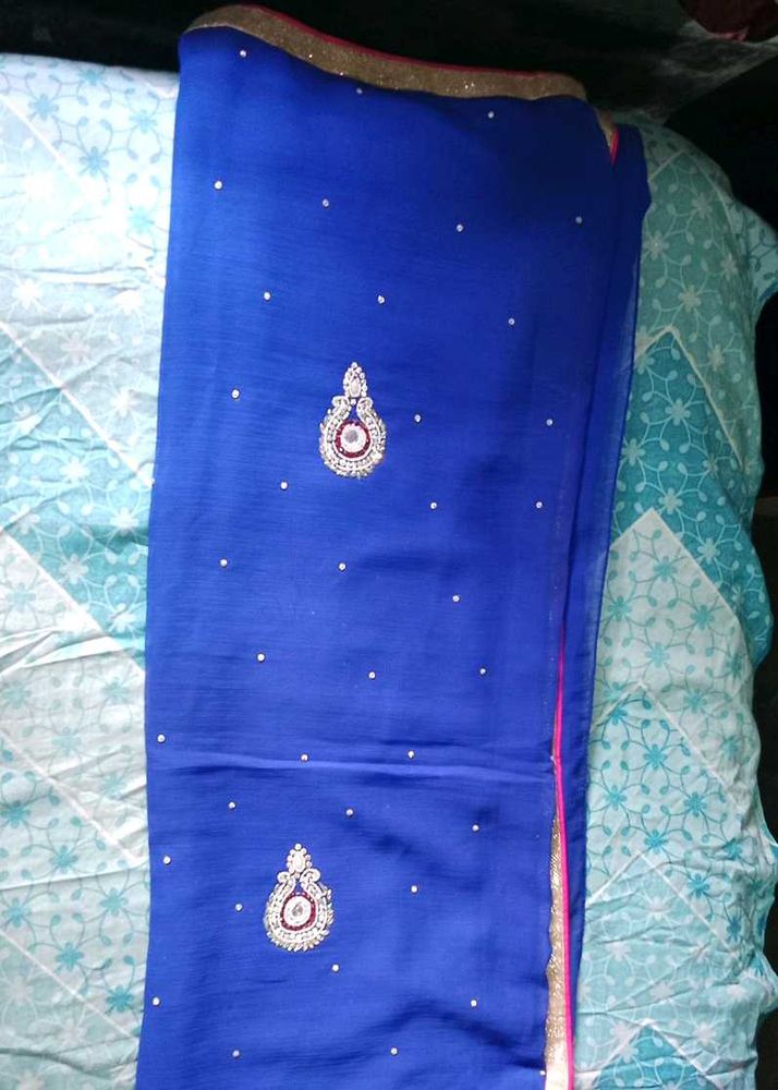 Elegant Blue Saree with Embellishments