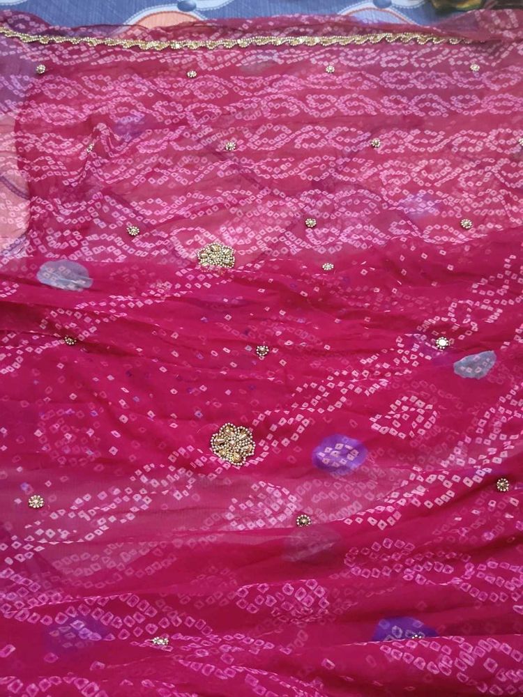 Pink Bandhej saree new