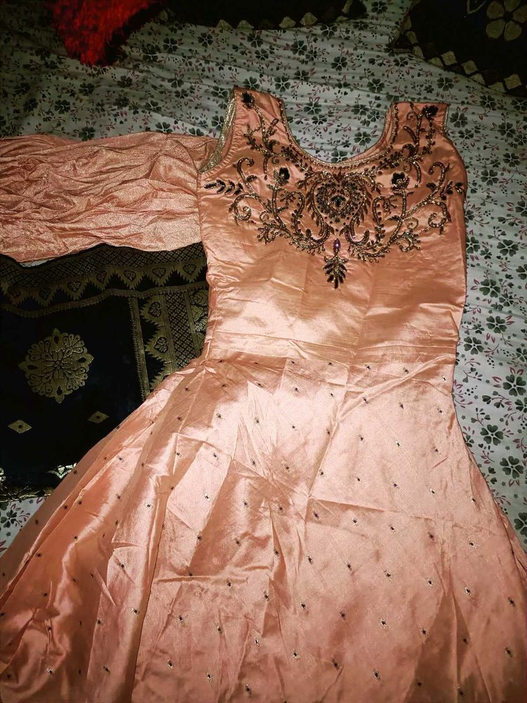 Peach Colour Anarkali With Duppatta And Bottom