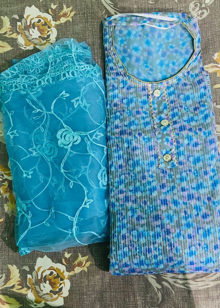 Blue Floral Kurta Set