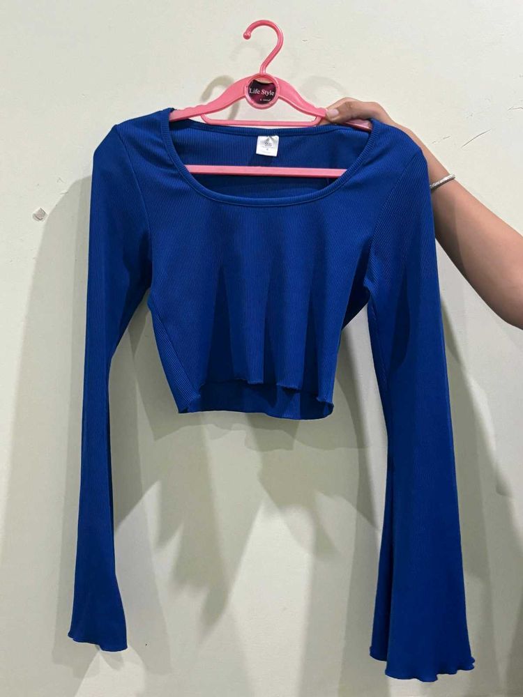 Chic Blue Bell Sleeve Crop Top by Lola Style