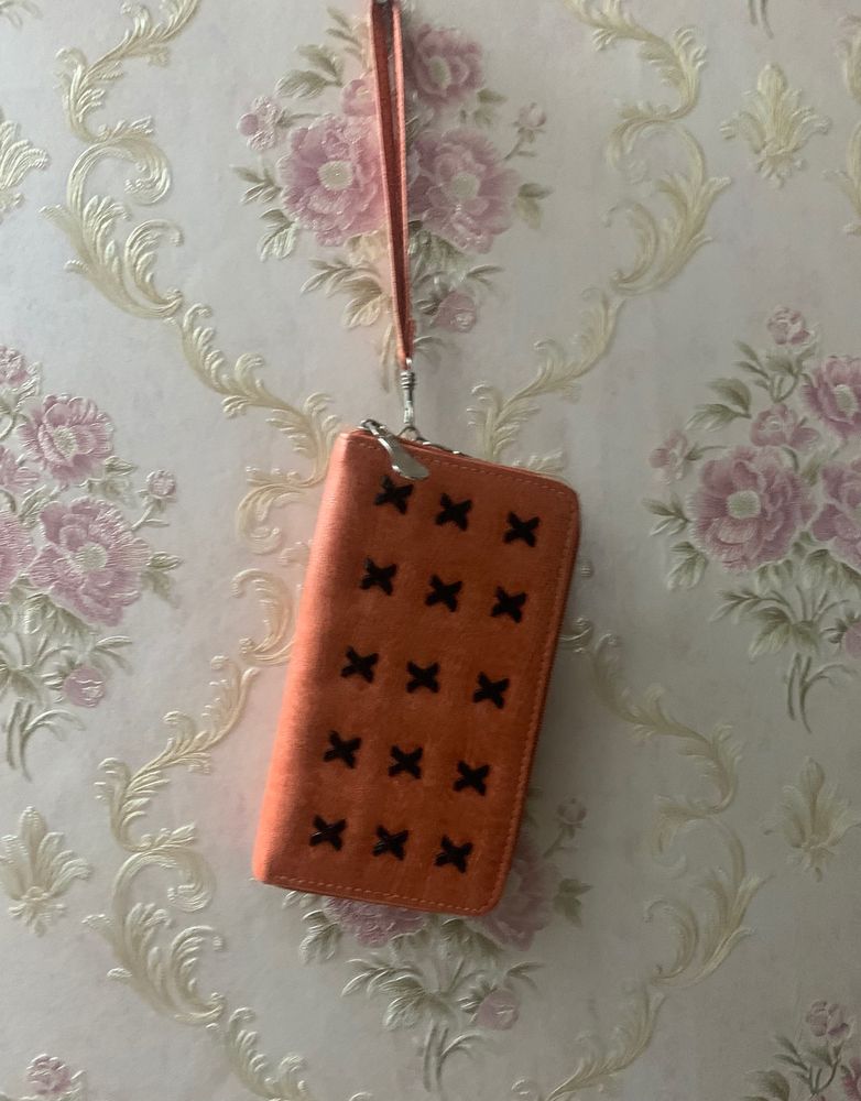 Orange Wristlet Wallet with Black Butterflies