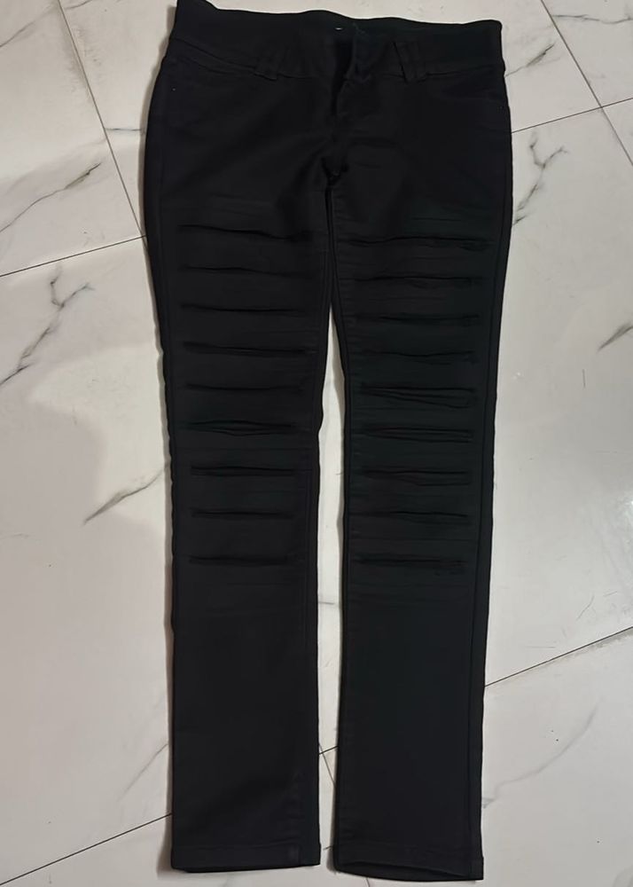 Black Ripped Detail Pants