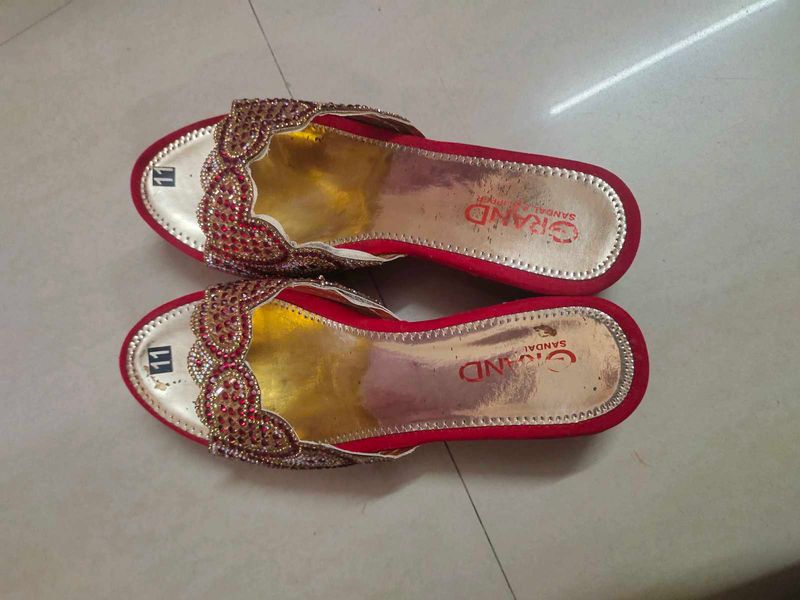 Embellished Red &amp; Gold Sandals - Size 11