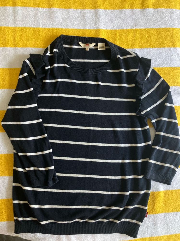 Levi&#39;s Striped Ruffle Shoulder Sweater