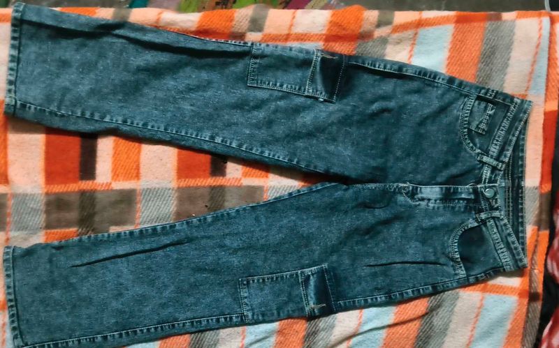 Trendy Acid Wash Cargo Jeans
