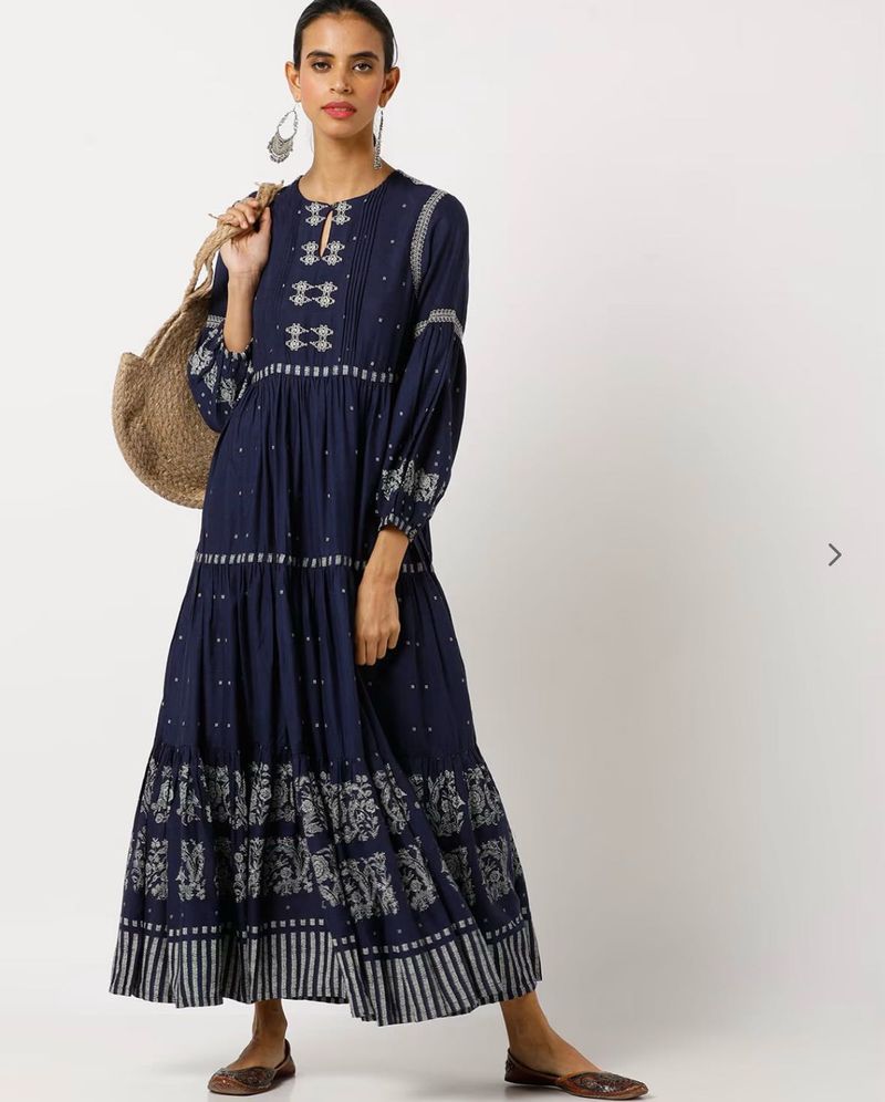 Indigo Handblock Printed Cotton Kurta Dress – Boho