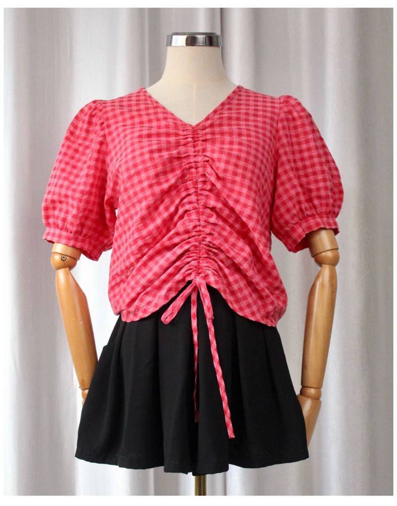 Pink Gingham Tie-Front Top