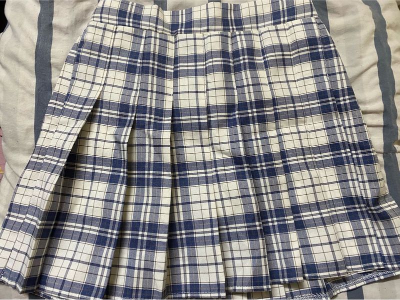 Blue Plaid Pleated Mini Skirt