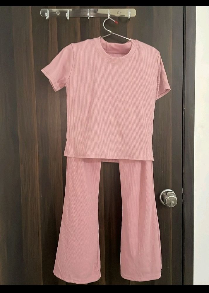 Pink Ribbed Lounge Set