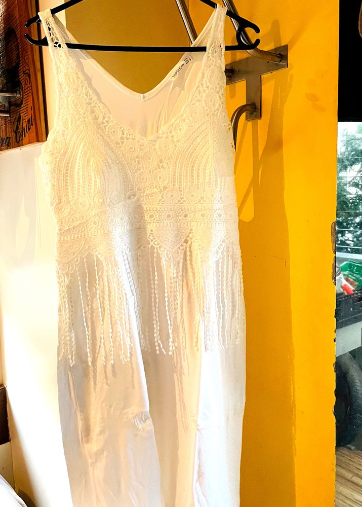 Topshop White Sleeveless Crochet Dress