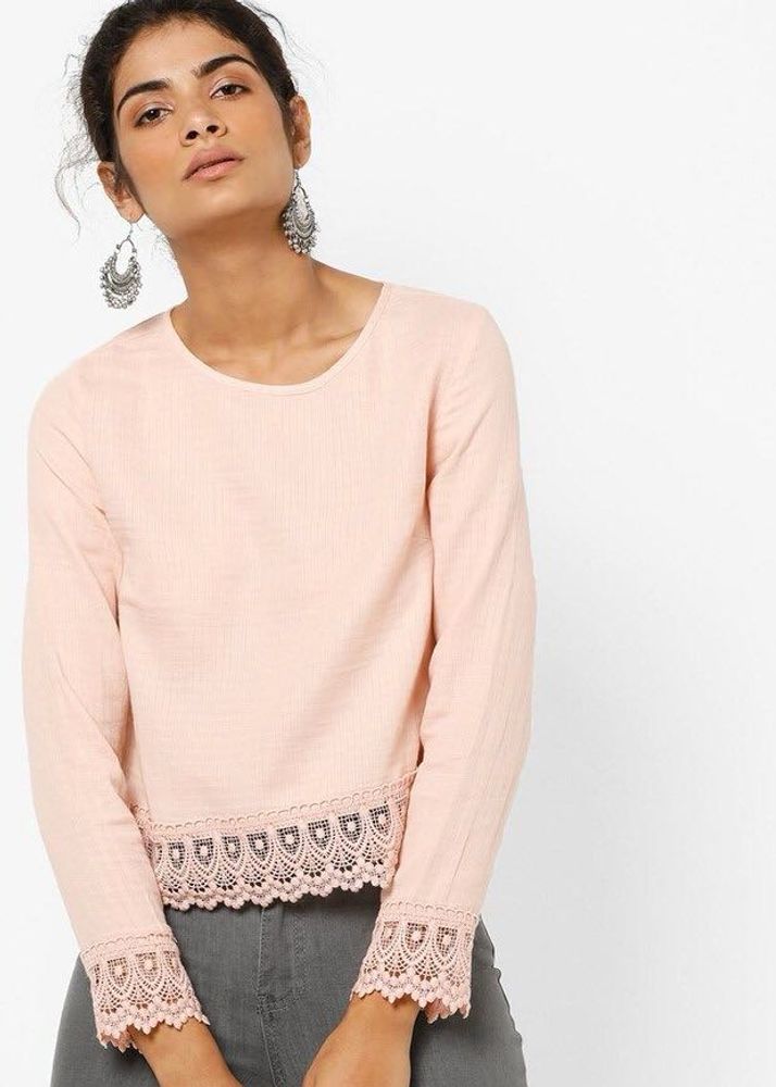 Peach Lace Trim Top