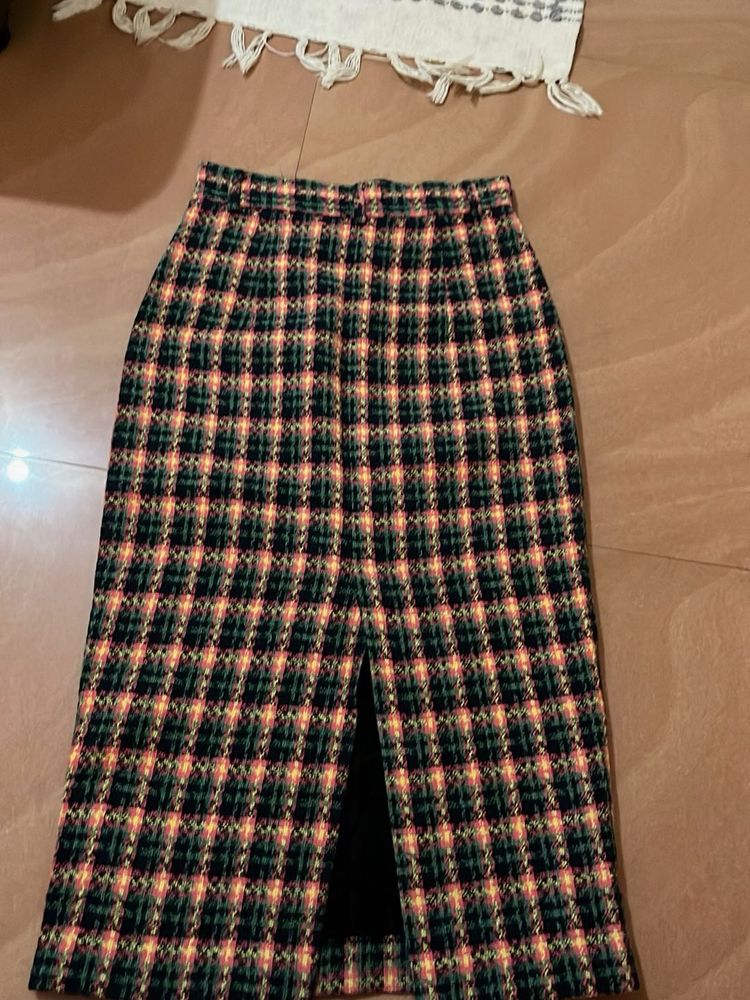 ZARA Tweed  Midi Skirt with Slit