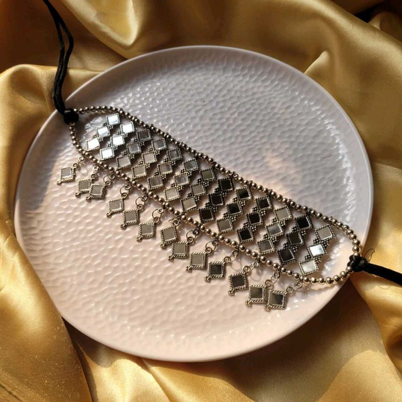 Mirrored Silver Choker Necklace