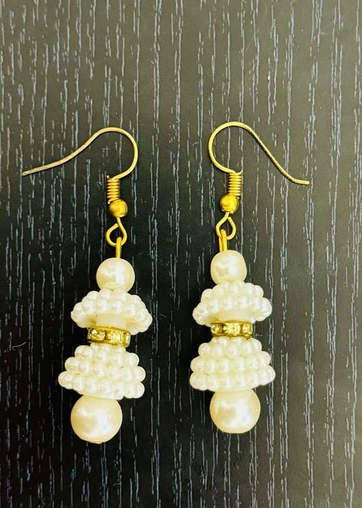 Cream Pearl Bead Jhumkas