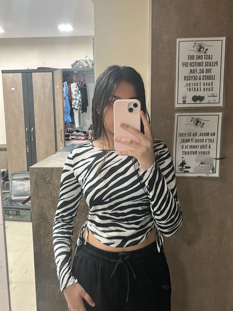 Zebra Print Long Sleeve Crop Top