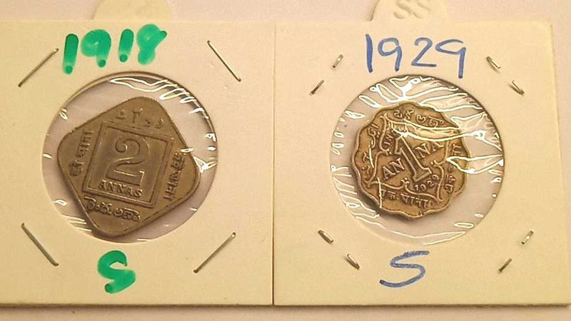 Rare George V 1918 2 Annas &amp; 1929 1 Anna Coin Set