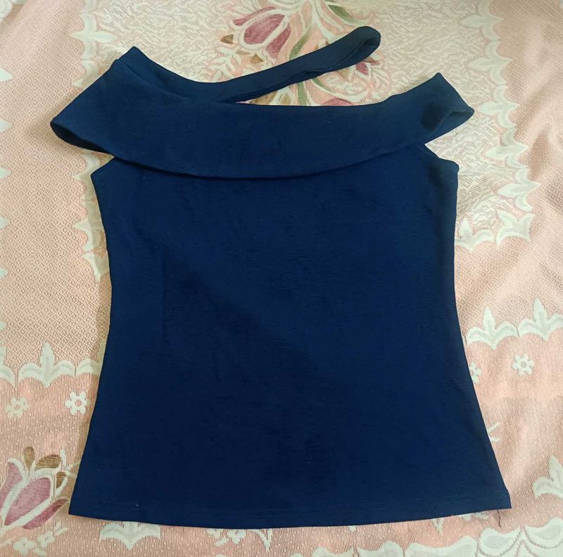 Navy Blue Off-Shoulder Top