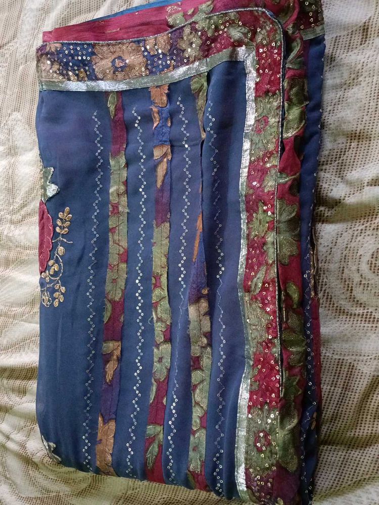 Elegant Blue Embroidered Saree